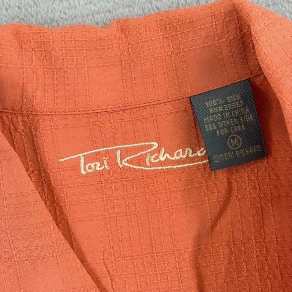 Vintage Tori Richard Hawaiian Camp Shirt in Orange Silk Jacquard Men Medium - Picture 2 of 6